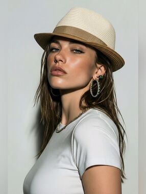 Roland Garros Paris Ivory Tan Fedora Hat Spring Summer Beach Travel Vacation